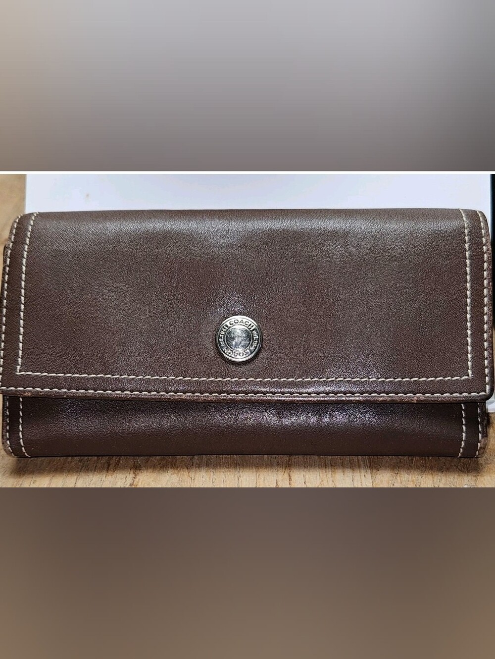 Coach Dark Brown Leather Snap Continental Wallet